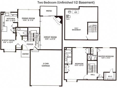 Floor plan for 2 beds, 2.5 baths, 1700 sqft